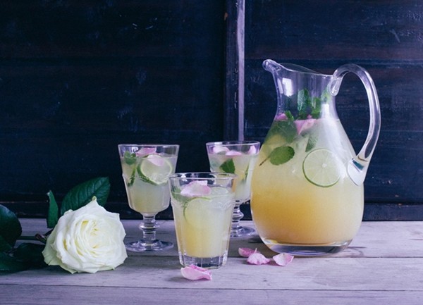 Rose water, apple and rhubarb mocktail