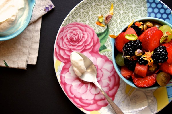 Rose water pistachio fruit salad