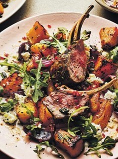 Rosemary & anchovy rack of lamb with roast butternut salad