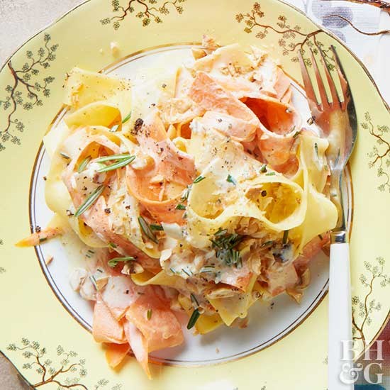 Rosemary and carrot ribbon pappardelle