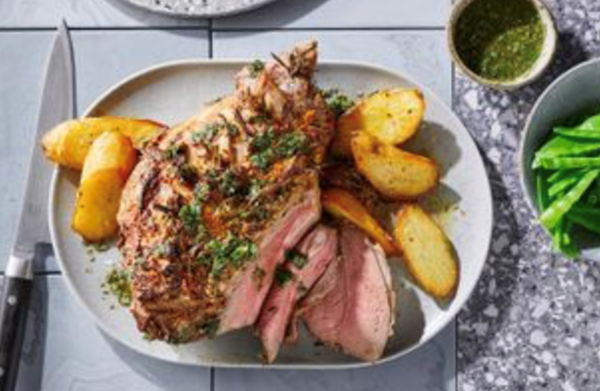 Rosemary and mustard roast lamb leg with mint sauce