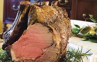 Rosemary-and-pepper standing rib roast with two-mushroom pan sauce
