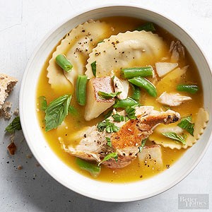Rosemary and ravioli chicken soup