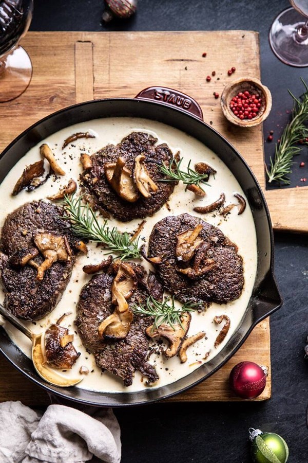 Rosemary beef tenderloin with wild mushroom cream sauce