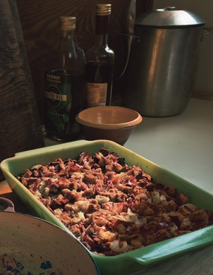 Rosemary bread stuffing with speck, fennel, and lemon