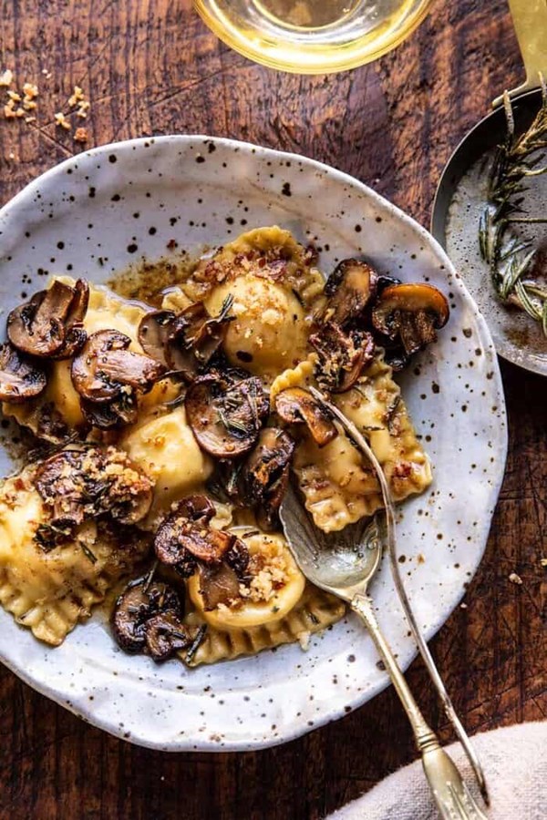 Rosemary butter mushroom and cheese ravioli