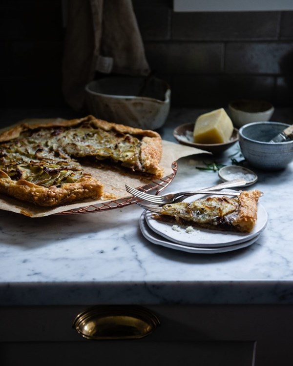 Rosemary, caramelized onion, & potato galette