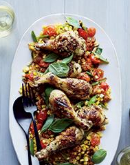 Rosemary chicken with corn and sausage fricassee