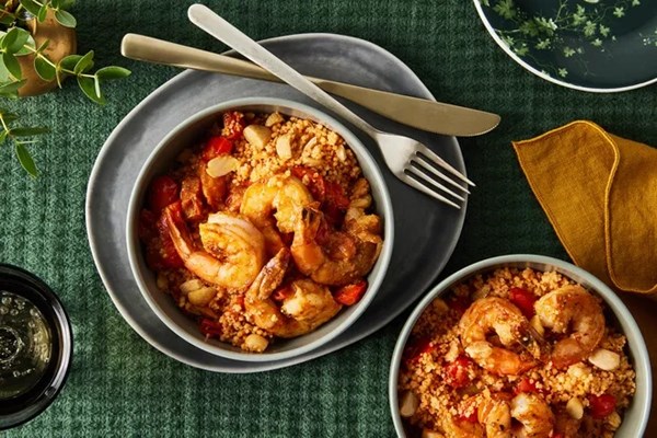 Rosemary couscous with garlicky shrimp & tomatoes