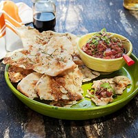 Rosemary garlic flatbread with spicy tuna salad