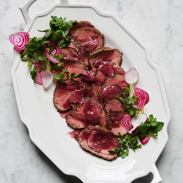 Rosemary garlicrubbed beef tenderloin with red winerosemary butter