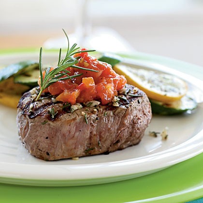 Rosemary grilled steak with tomato jam