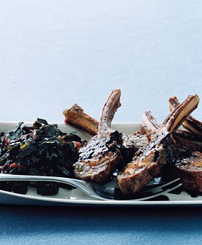 Rosemary lamb chops with Swiss chard and balsamic syrup