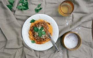 Rosemary lamb ragù with golden sweet potato mash