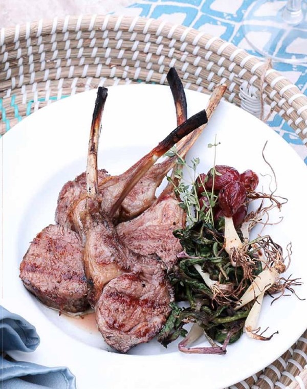 Rosemary lamb rib chops with grilled ramps