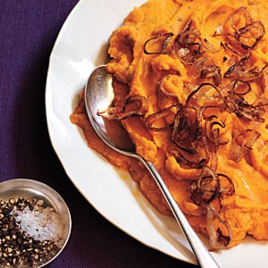 Rosemary mashed sweet potatoes and shallots