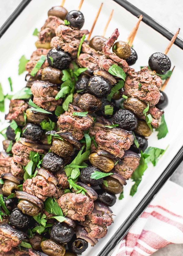 Rosemary olive steak kabobs