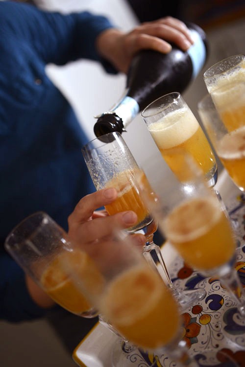 Rosemary-peach Bellinis