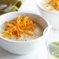 Rosemary potato soup with crispy carrots