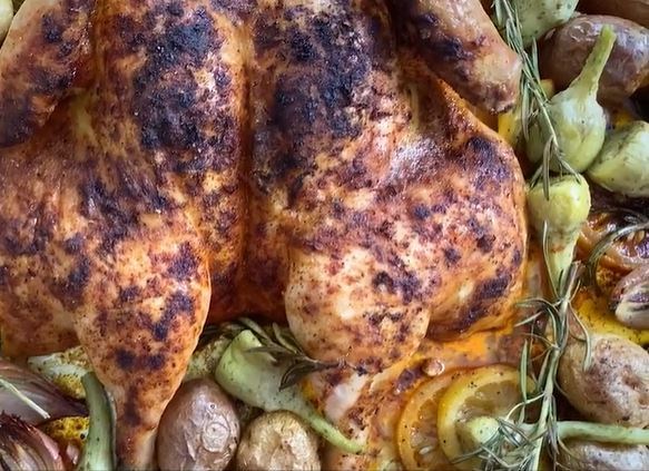 Rosemary-roasted chicken with artichokes and potatoes