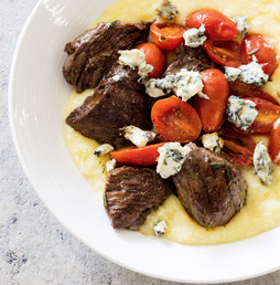 Rosemary steak tips with Gorgonzola polenta