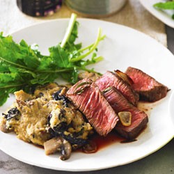 Rosemary steaks with mixed mushroom polenta