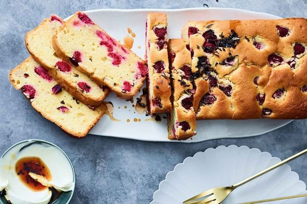 Rosewater, raspberry & sour cream cake