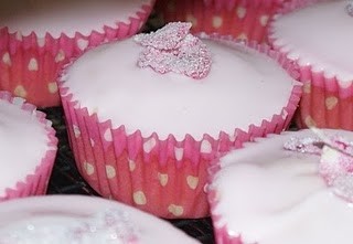 Rosie fairycakes with crystallised rose petals