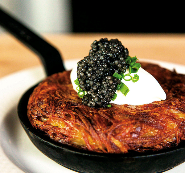 Rosti potatoes with clabber cream and paddlefish caviar