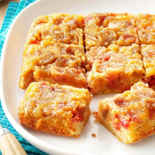 Rosy rhubarb upside-down cake