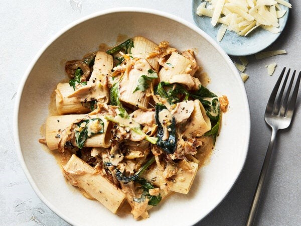 Rotisserie chicken and greens pasta