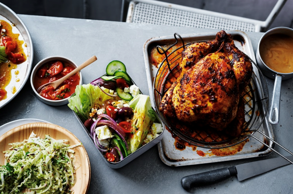 Rotisserie-style chicken with pale ale gravy
