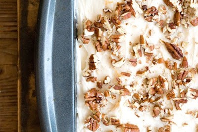 Ruby red grapefruit and pecan sheet cake