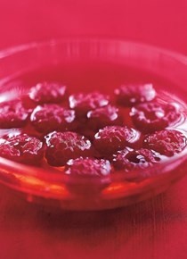 Ruby red raspberries in Chardonnay jelly