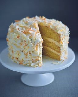 Rum & coconut cake with toasted coconut flakes