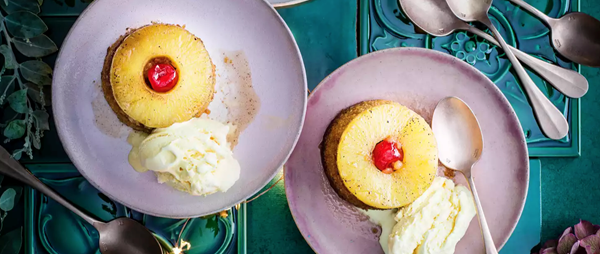 Rum and pineapple upside-down puddings