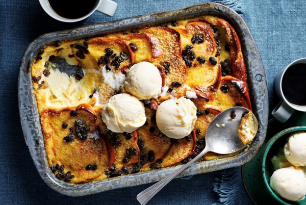 Rum and raisin bread and butter pudding