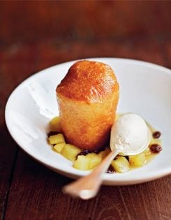 Rum baba with pineapple, raisins and Chantilly cream (Baba au rhum, crème Chantilly)