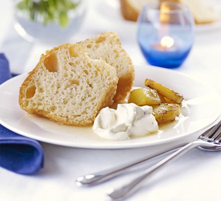 Rum babas with poached pineapple & vanilla cream