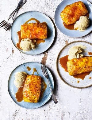 Rum caramel-roasted pineapple
