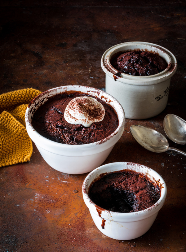 Rum, raisin and chocolate self saucing puddings