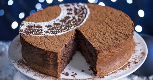 Rum-raisin chocolate torte with brown sugar crème fraîche