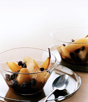Rum raisin poached pears