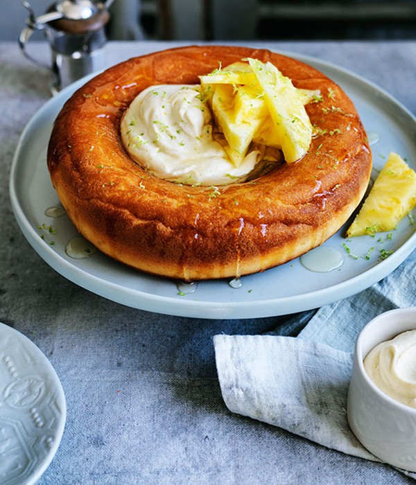 Rum savarin with coconut cream and pineapple