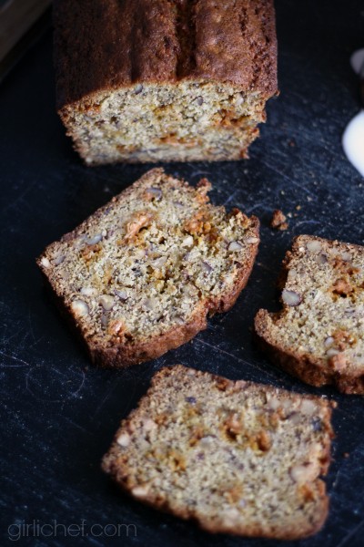 Rum-spiked banana bread with hazelnuts & coconut