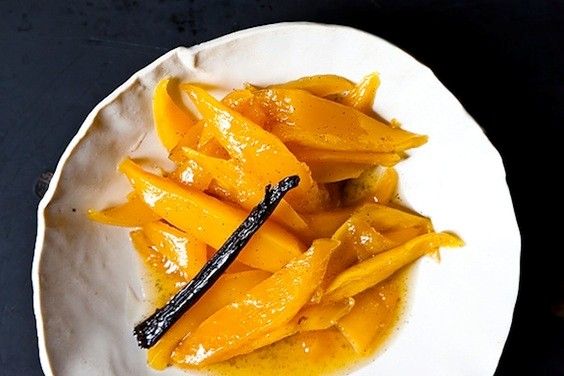 Rum-spiked roasted caramelized mango