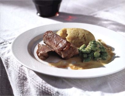 Rump of lamb and broad beans with crushed Jersey Royals