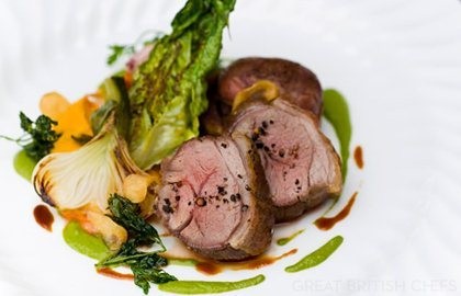 Rump of lamb with baby gem lettuce and lettuce sauce