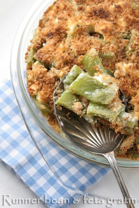 Runner bean and feta gratin