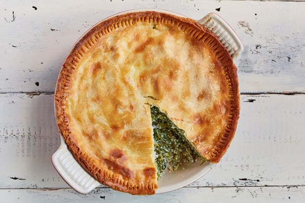 Runner bean and ricotta pie